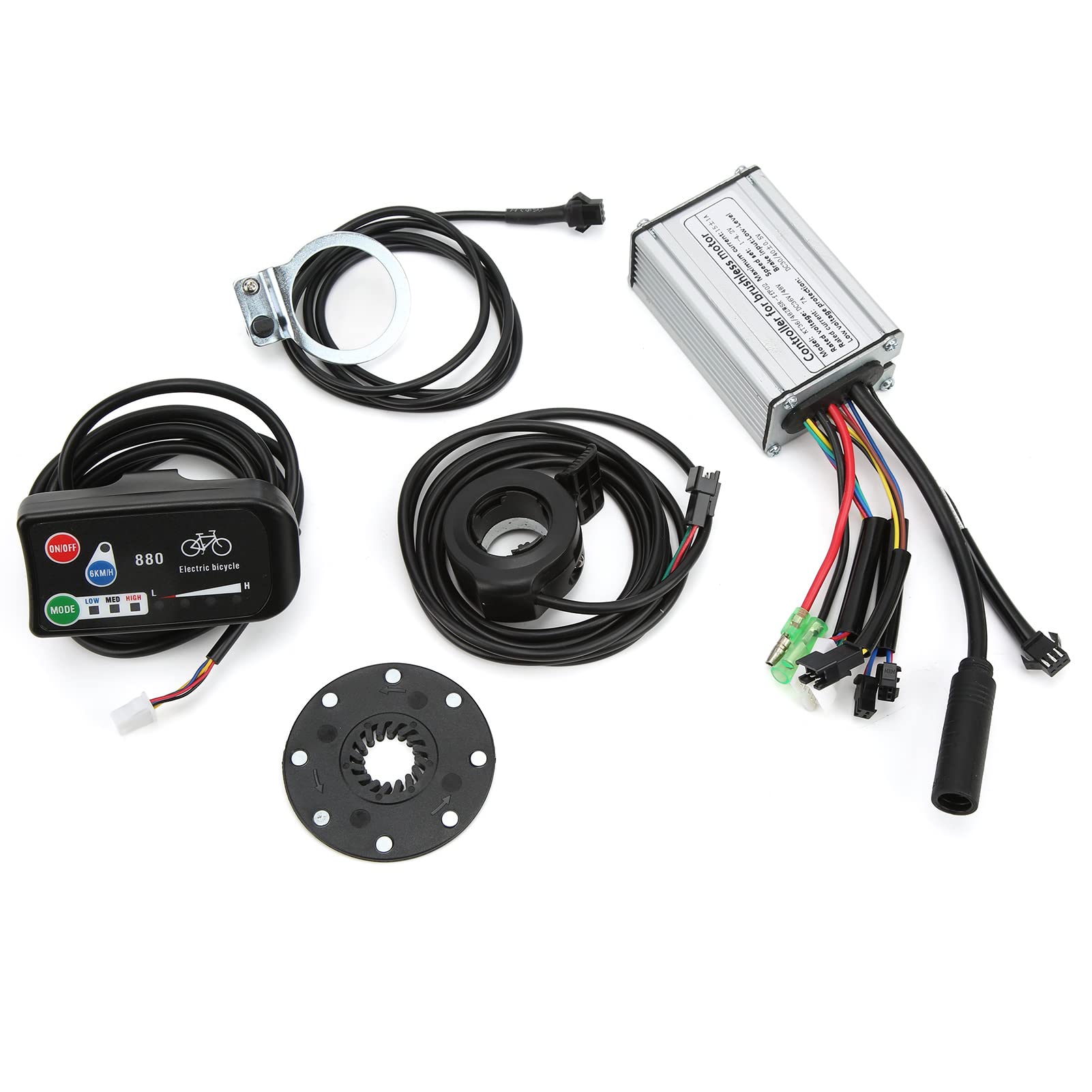 BuyWeek Kit Controller Motore per Bici Elettrica per KT Controller 36V 48V 15A 250W Bicicletta Elettrica Regolatore a Onda Quadra con Misuratore Display LED880 Acceleratore 130X