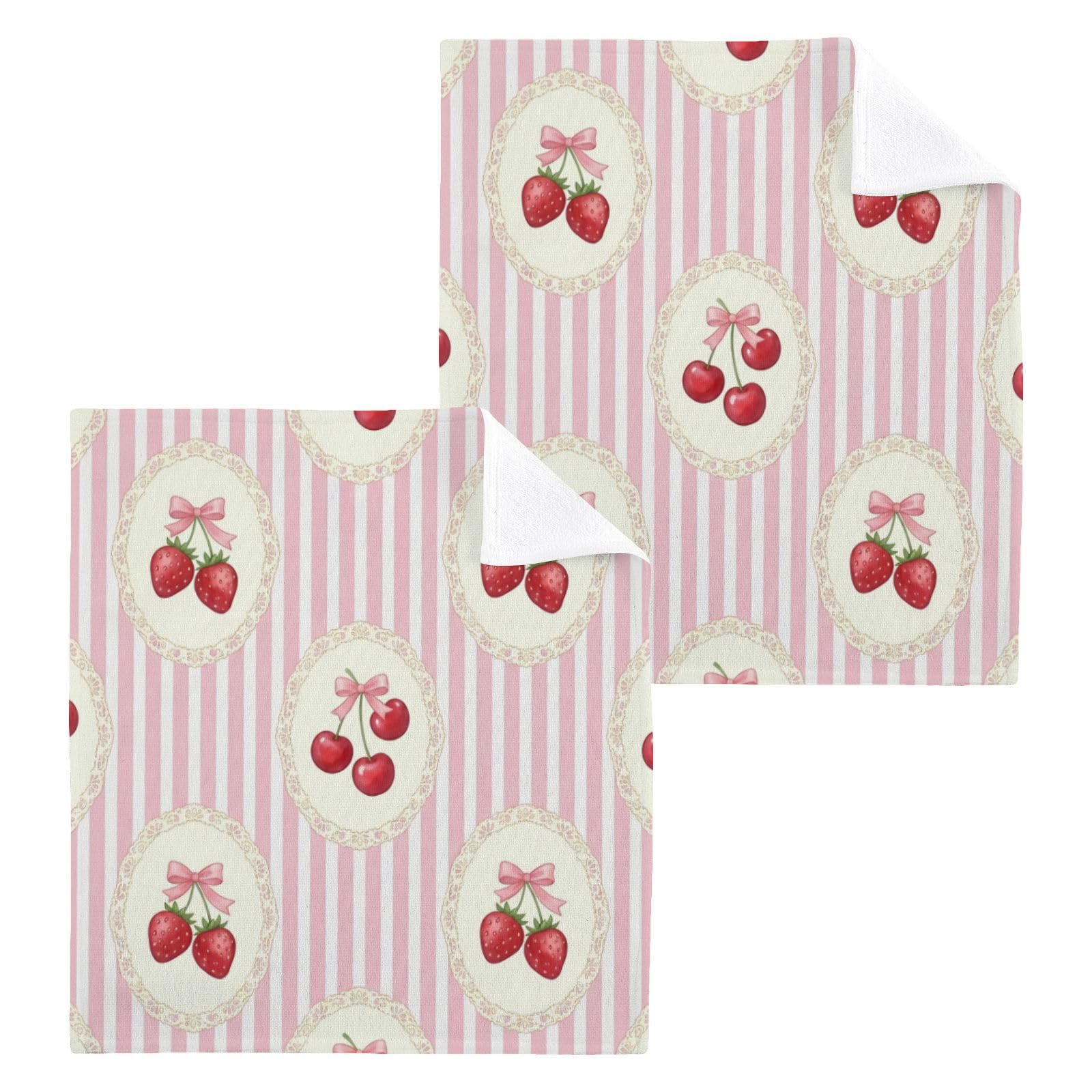 BOESI Strawberry Cherry 12x12in Cotton Washcloth,Face Towel