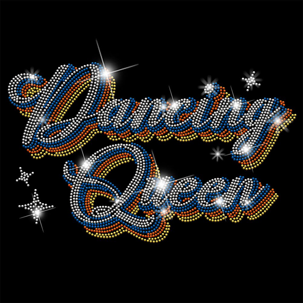 SUPERDANT Dancing Queen Heart Iron on Rhinestones Transfer Colorful Text Heart Iron-on Decals T-Shirt Crystal Heat Transfer Hot Fix Crystals for Clothing Decoration for Bags DIY Craft
