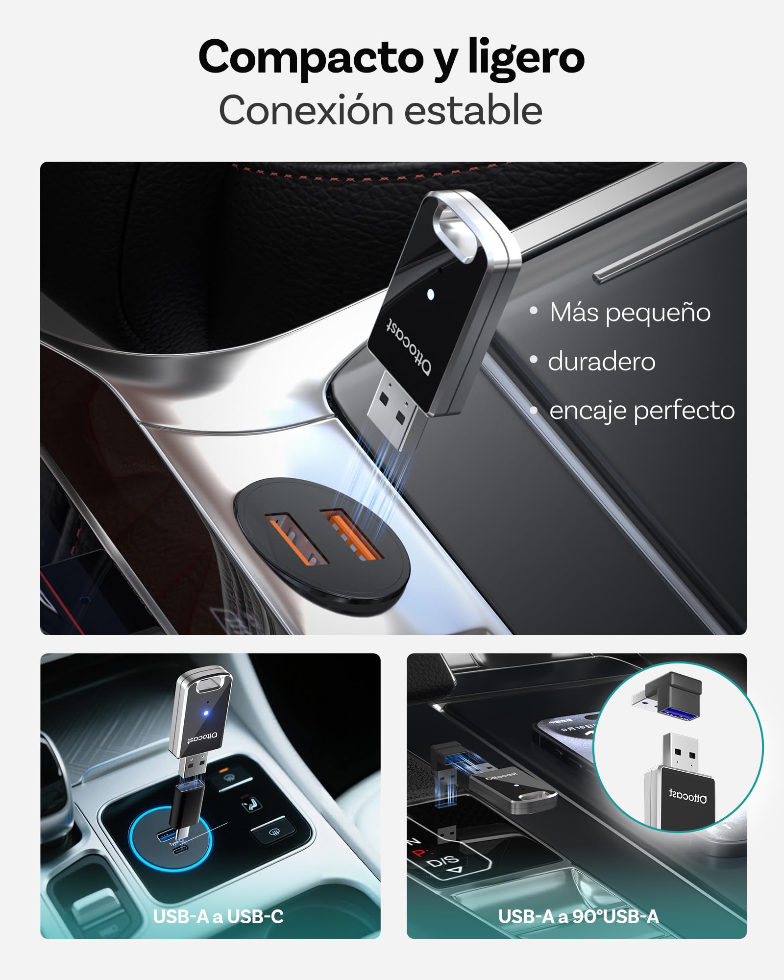 OTTOCAST Mini Adaptador Carplay Inalambrico,Última Versión 2026, 2 en 1 Convierte CarPlay/Android Auto por Cable a inalámbrico, Plug-&-Play, Diseño Compacto de Metal, Reconexión automática.