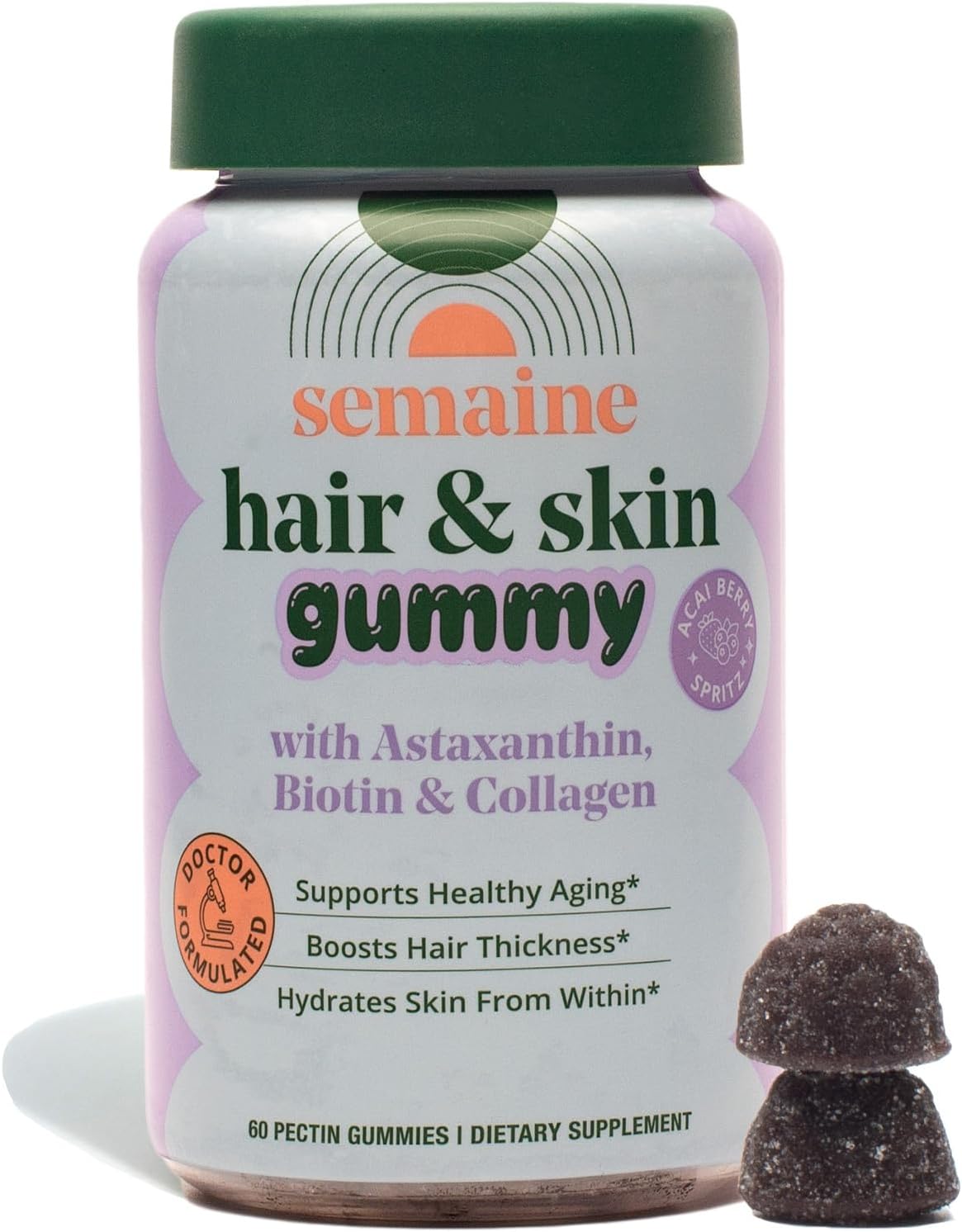 Semaine Hair & Skin Gummy — Collagen Gummy with Astaxanthin – Promotes Healthy Aging, Boosts Hair & Nail Strength, Supports Joints & Immune System, Wrinkle Support. (60 Count)