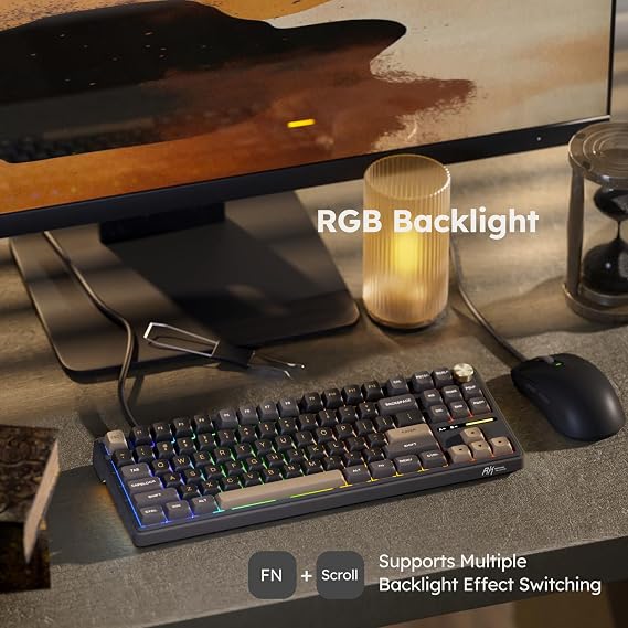 RK ROYAL KLUDGE R87 Pro Wired Mechanical Keyboard with Hot Swappable Knob 75% Creamy Gaming Keyboard 88 Keys TKL Gasket Mounted RGB Backlit with QMK/VIA, MDA Profile, Linear Creamy Switch, Black