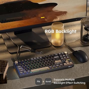 RK ROYAL KLUDGE R87 Pro Wired Mechanical Keyboard with Hot Swappable Knob 75% Creamy Gaming Keyboard 88 Keys TKL Gasket Mounted RGB Backlit with QMK/VIA, MDA Profile, Linear Creamy Switch, Black
