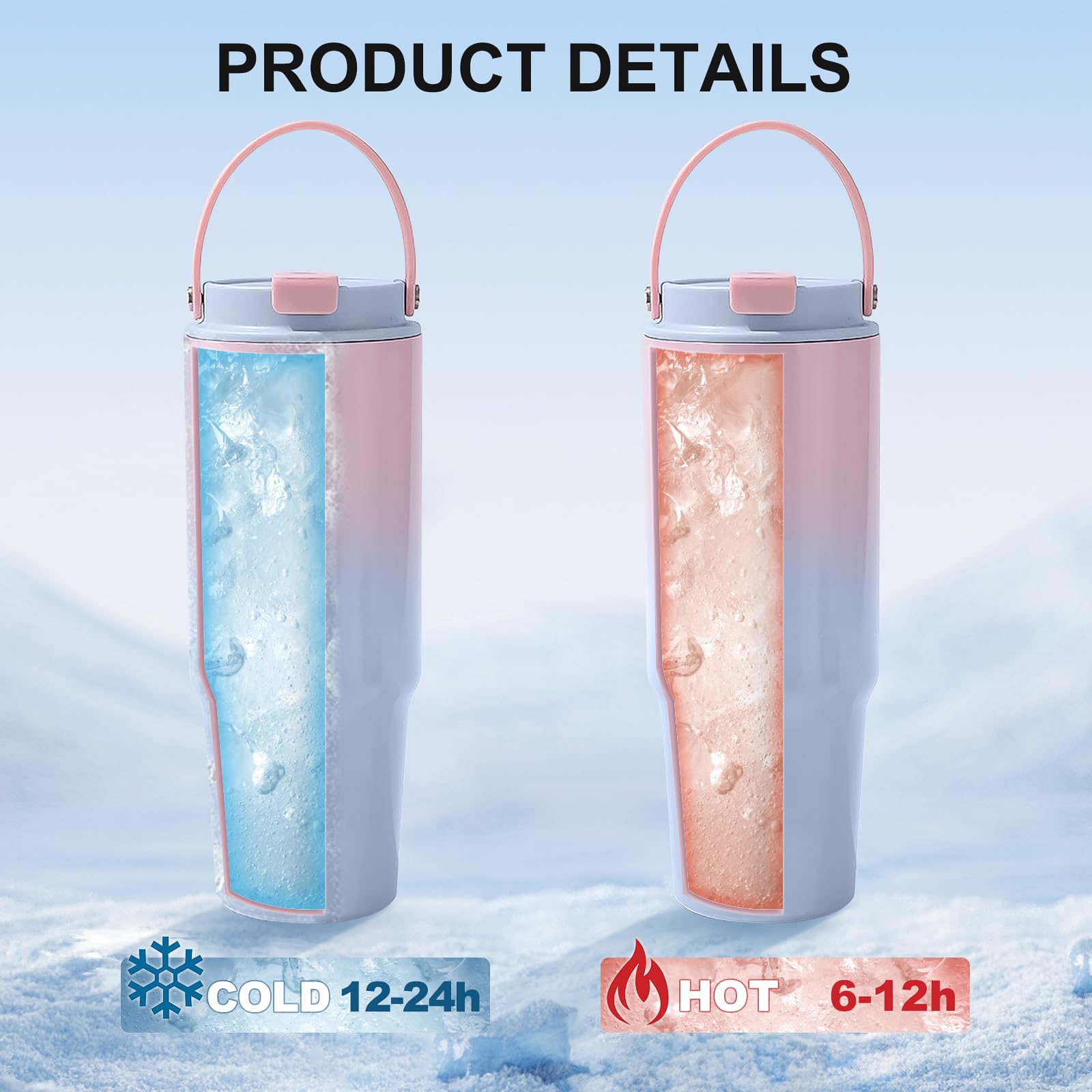 GOOFIT Tazza da viaggio a doppia parete da 880,5 g, in acciaio inox, con coperchio, per bevande fredde e calde, colore: nero