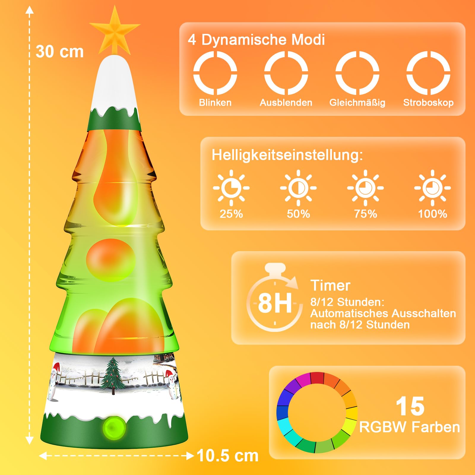 LampGreen Lavalampe,Weihnachtslampe mit Fernbedienung,15-Farbige LED Stimmungslampe für Weihnachten Wohnungsdekoration Geschenk -Weiß Sockel