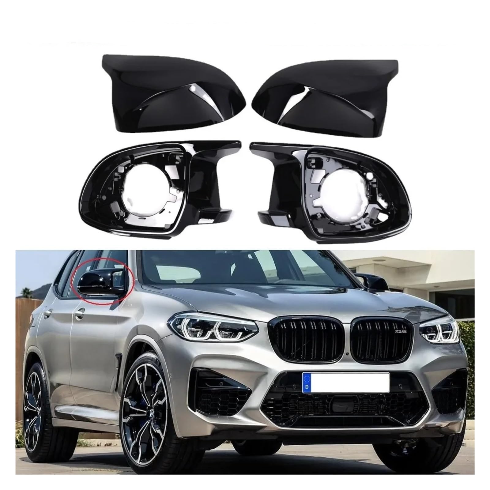 Calotte Specchio Compatibile Per BMW Per X4 G02 2018-2023 Set 4 Pezzi Supporto Retrovisore Auto Copertura Tappo Nero Lucido Copri Specchietto Retrovisore