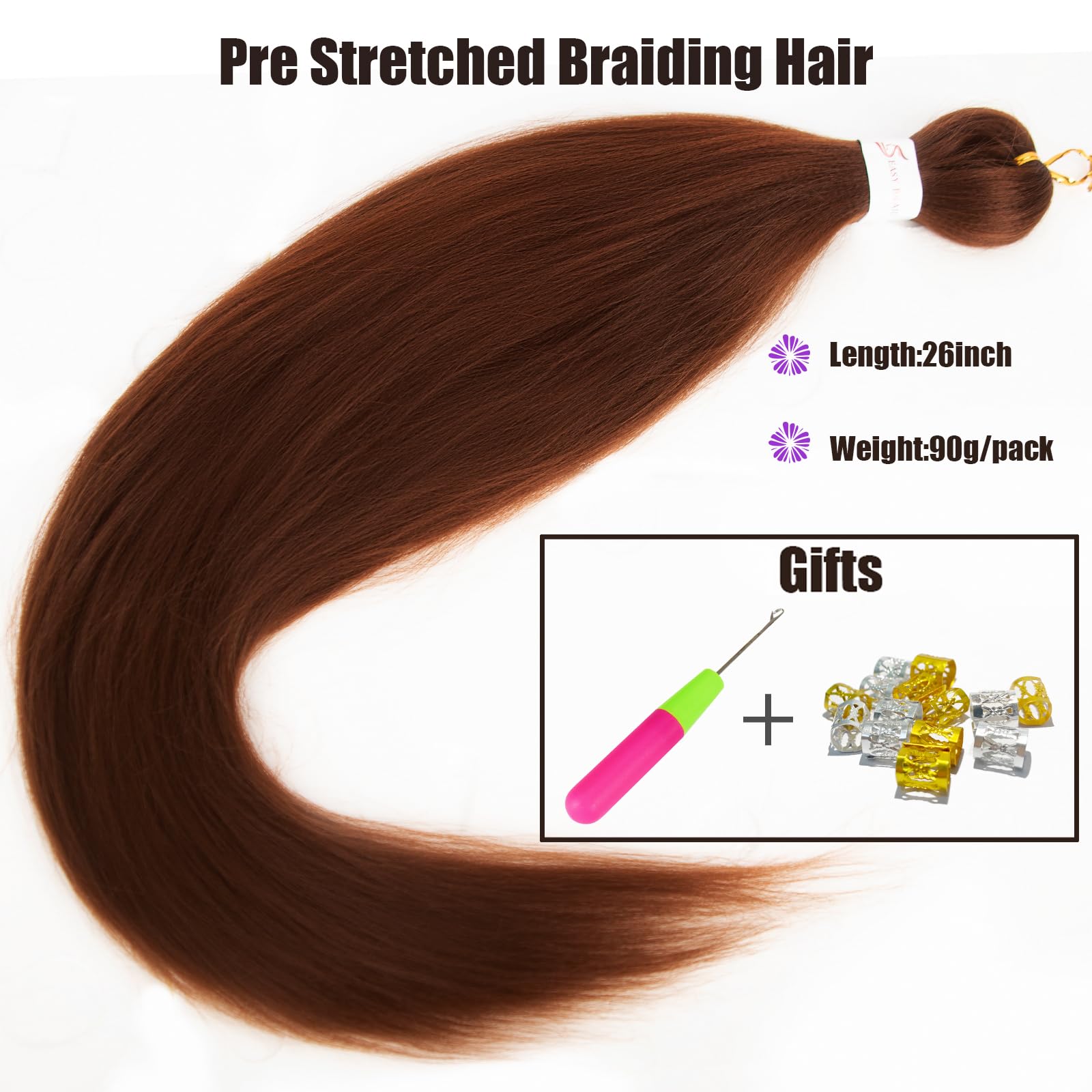 Pre-stretched Braiding Hair Professional Easy Crochet Braid Hair 26 Inch 8 Packs Hot Water Setting Soft Synthetic Braiding Hair Extension for Twist Senegalese Crochet Hair (26 inch, 30#)