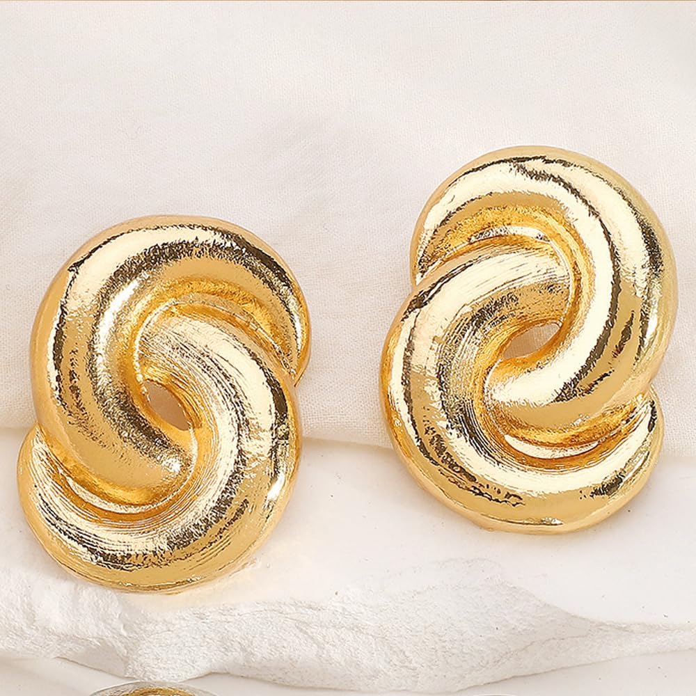 Chunky Gold Knot Statement Earrings for Women,Exaggerated Large Spiral Twisted Dangle Earrings,Fashion Geometry Ear Jewelry Accessories - Image 5