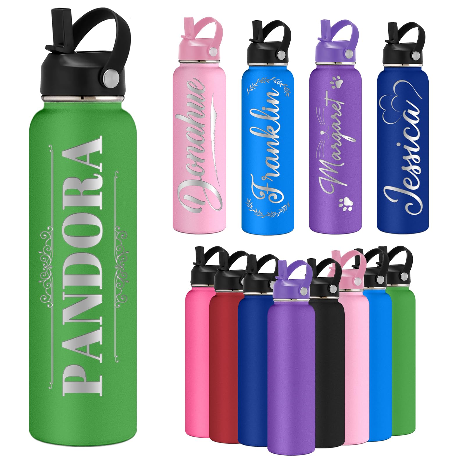 Oscolewis Custom Water Bottle Personalized Stainless Steel Name Water Bottles 12 18 24 32 40oz Customized Engraved Insulated Bottle for Women Men Name6