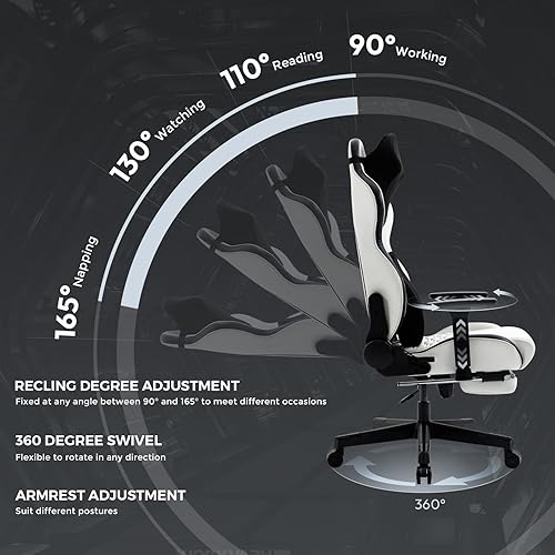 Miniatura 6 de Aodrova Silla de juegos con reposacabezas biónico y almohada lumbar, silla ergonómica de piel sintética estilo carreras con reposapiés para adultos