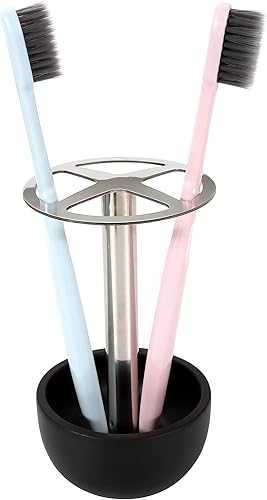 CozyCabin Soporte para cepillo de dientes, para maquinilla de afeitar, encimera de tocador de baño, organizador de baño de acero inoxidable (negro)