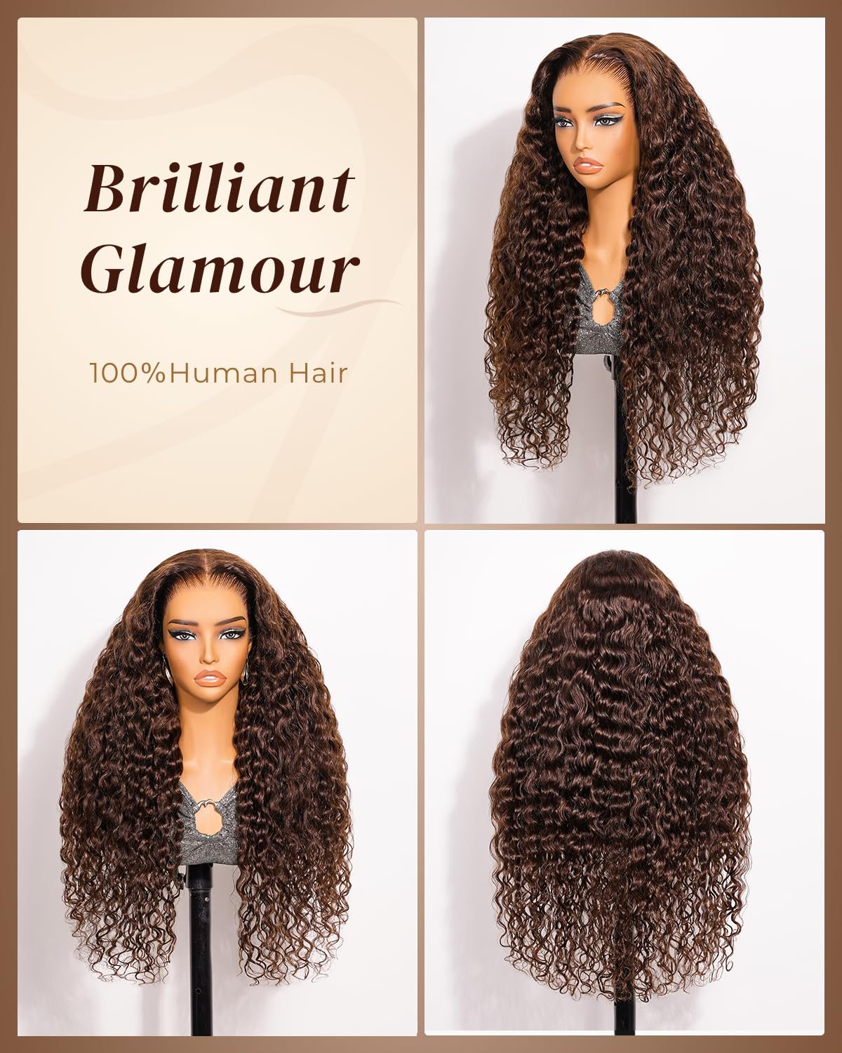Arabella 13x6 Deep Wave Lace Front Wigs Human Hair 210% Density Chocolate Brown Water Wave Glueless Wigs Human Hair Pre Plucked Pre Cut 100% Wet and Wavy Human Hair Wig (26inch, #4, 13x6 Water Wave)
