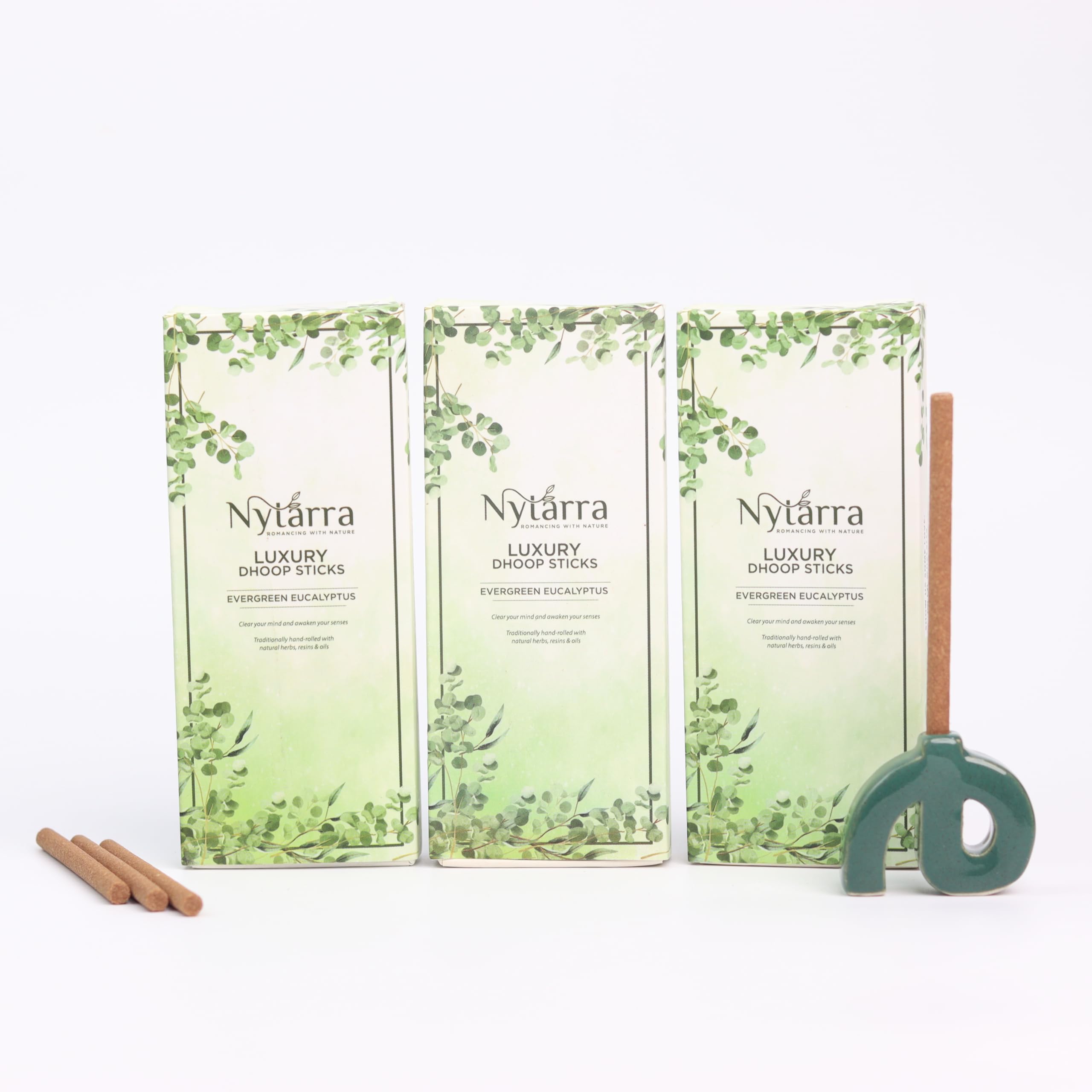 Nytarra Refreshing Eucalyptus Purity Dhoop Sticks (Pack of 3) | Invigorating & Cleansing | Charcoal-Free | Special Nytarra Holder | Dhoop Sticks for Pooja, Meditation, Home & Office Aromatherapy