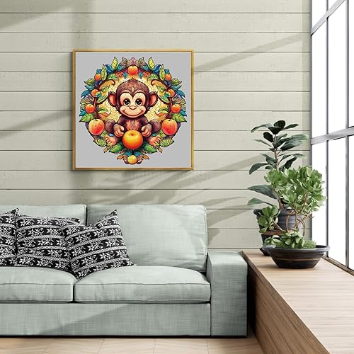 Miniatura 8 de Rompecabezas de madera para adultos y niños, rompecabezas de madera de mono feliz (L, 300 piezas, 14.4 x 14.3 pulgadas), rompecabezas de forma única