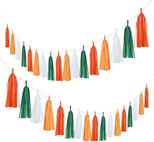 Miniatura 2 de Mefuny Guirnalda de borlas de papel de seda para fiesta de baby shower, 20 unidades, kit de bricolaje, naranja, verde, blanco, borla, mandarina,