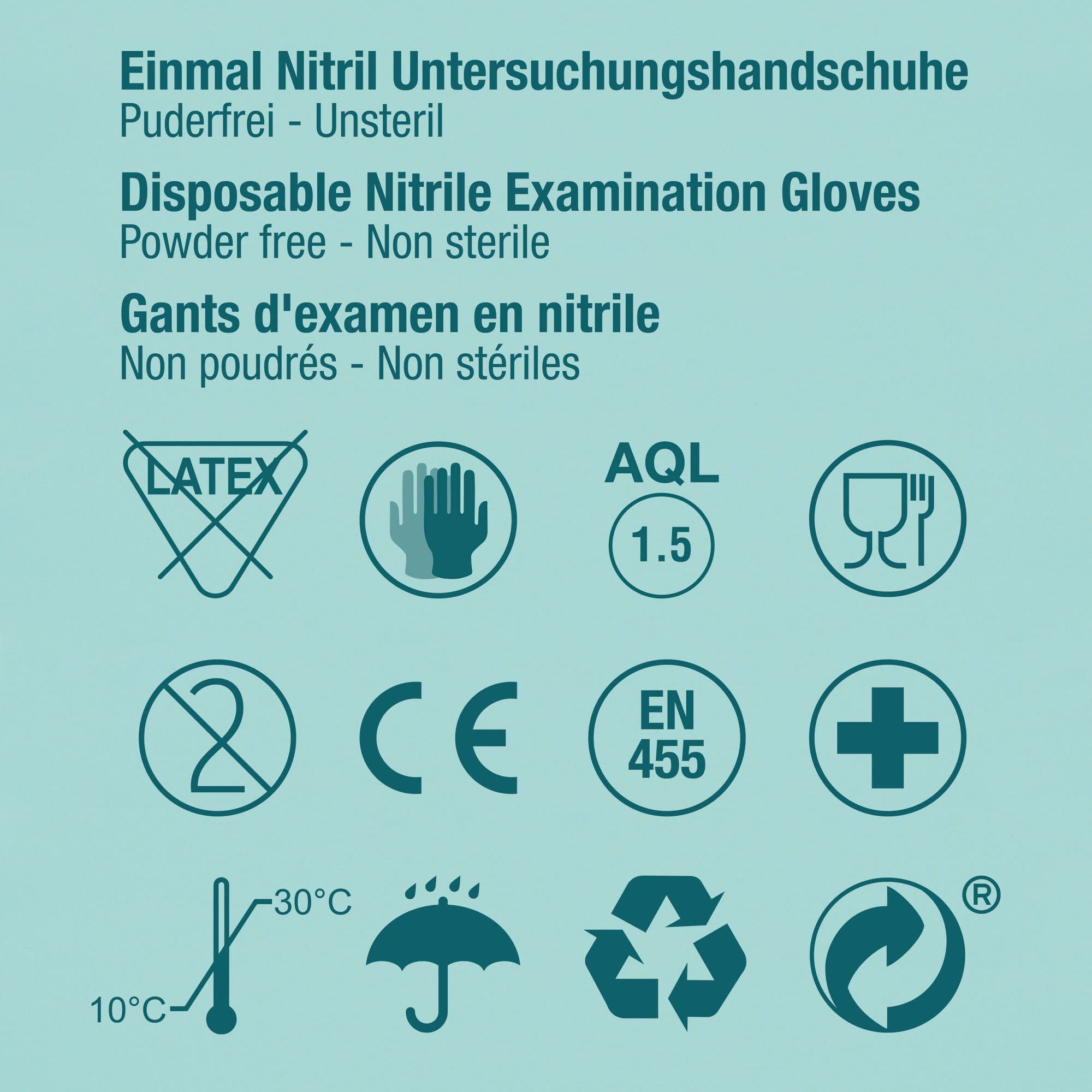 1.000 Stück Nitril Untersuchungshandschuhe blau, Größe wählbar: XS, S, M, L, XL, XXL Einweghandschuhe Einmalhandschuhe 10 Boxen á 100 Stück Größe L