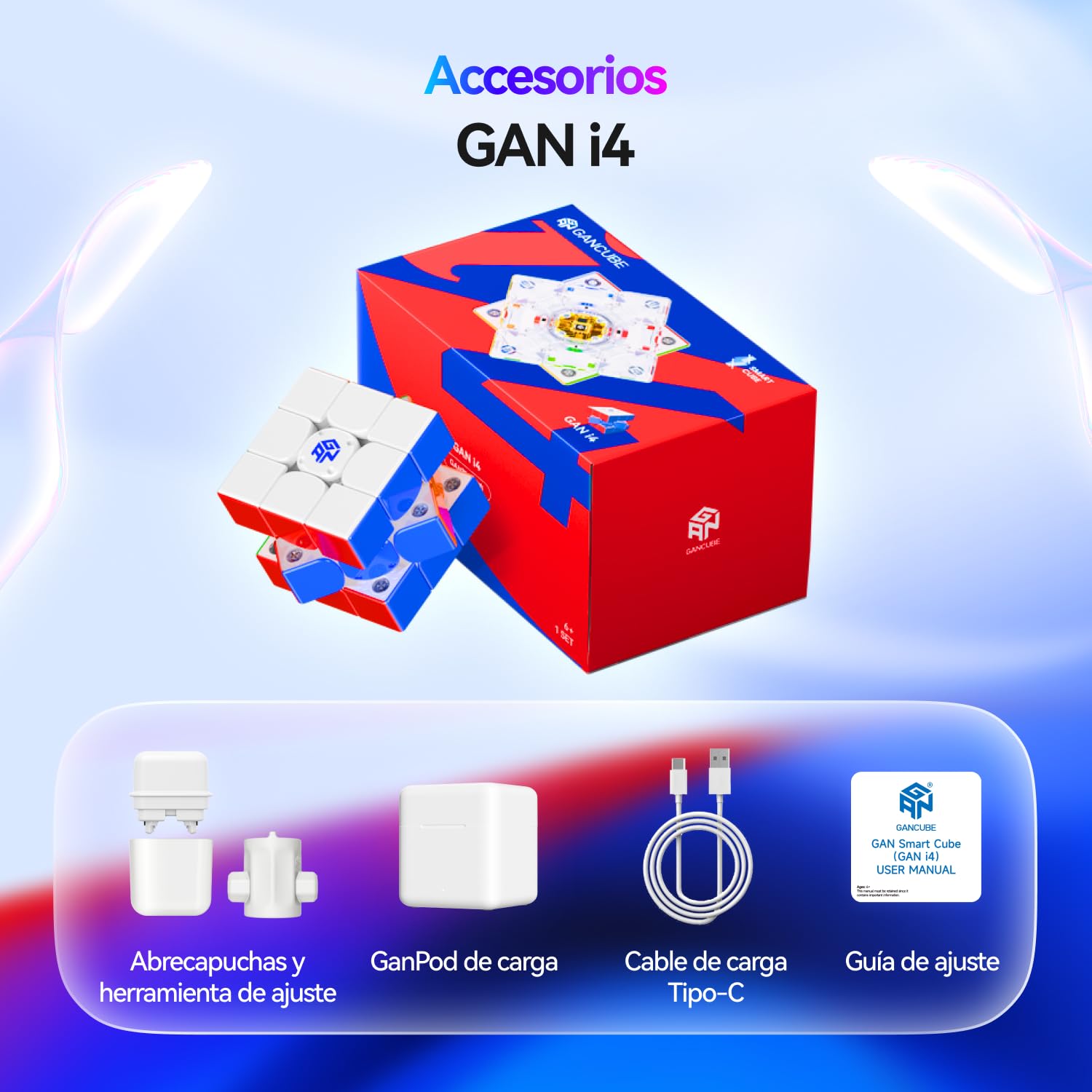 GAN i4 Smart Cube UV, Cubo Magnético 3x3, Cubos Inteligente de Velocidad, Conectividad Bluetooth, Apto para Principiantes y Avanzadados, Cronometraje Mediante Aplicación para Competiciones en Línea