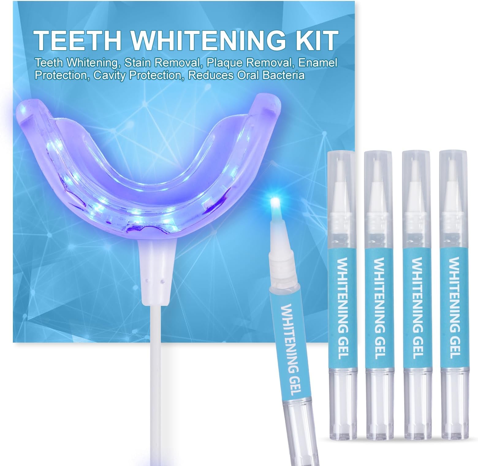 LED Teeth Whitening Kit: Blue Light Teeth Whitener with Bleaching Gel - Effectively Removes Stains from Coffee, Tea & Smoking - Safe, Fast, and Gentle for Sensitive Teeth