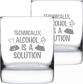 Bevvee Alcohol Is A Solution - Whiskey Rocks Glass - Funny Science Teacher Gifts for Women & Men - Fun Drinking Decor - Set of 2-10.25 Oz