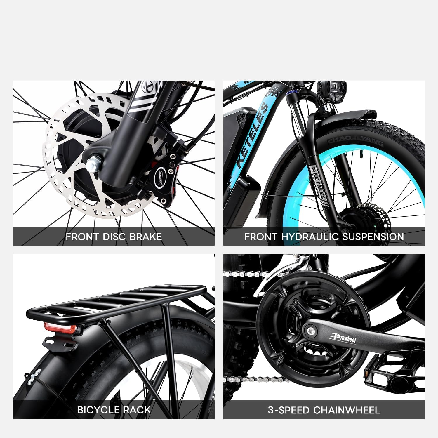 Close-up of the rear bicycle rack and 3-speed chainwheel