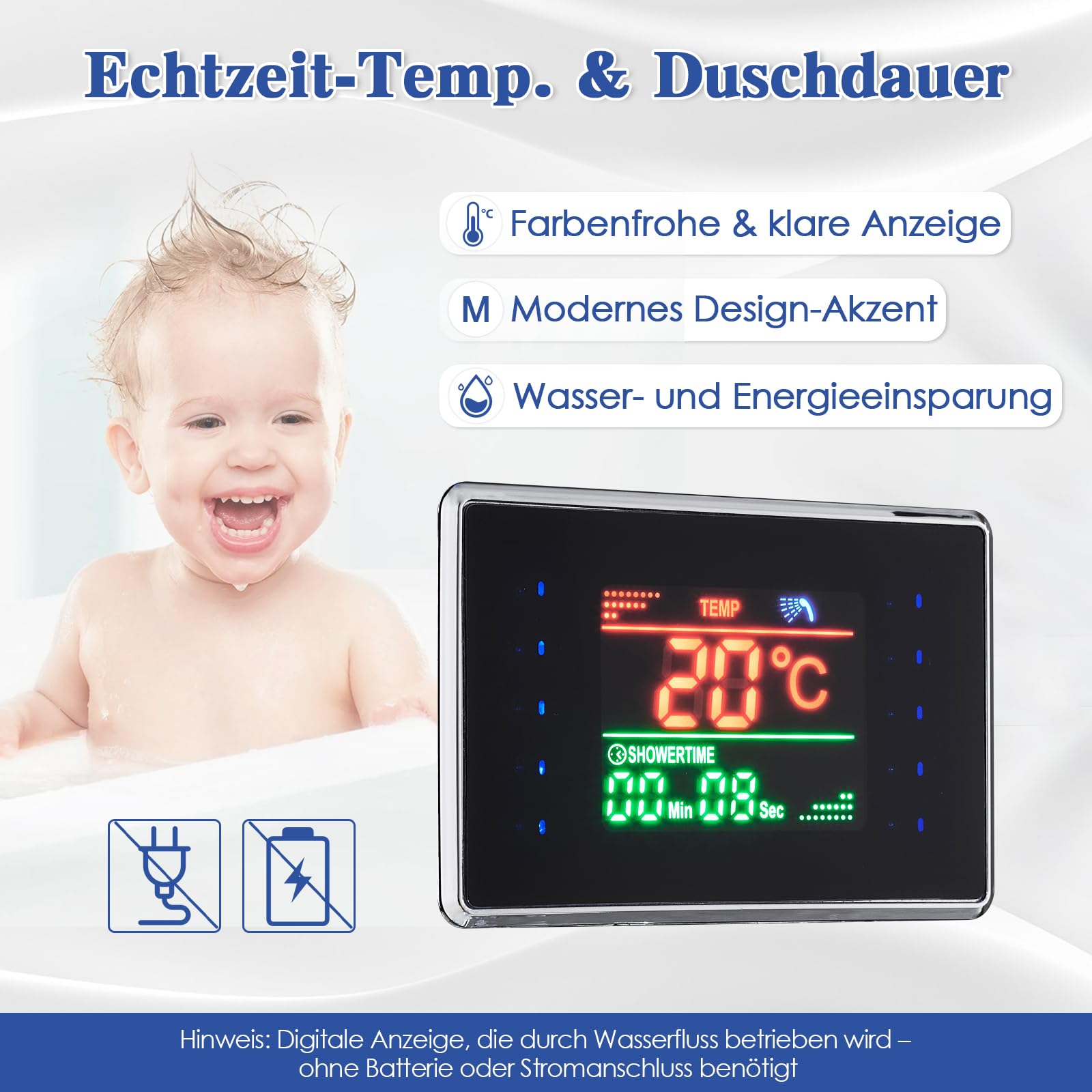 LED Duschpaneel mit Armatur und Temperaturanzeige, Duschsäule Komplettset mit Regendusche, Wasserfalldusche, Massagedüsen, Handbrause und Badewannenauslauf, 304 Edelstahl, Schwarz
