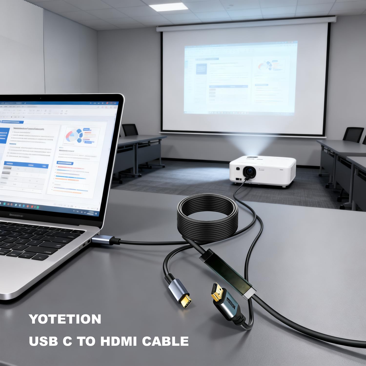 Adaptador USB C a HDMI de 15 pies, convertidor USB C a HDMI 4K30HZ, cable USB C a HDMI, 1080P macho activo USB C-HDMI, cable adaptador de vídeo para computadora, laptop, proyector