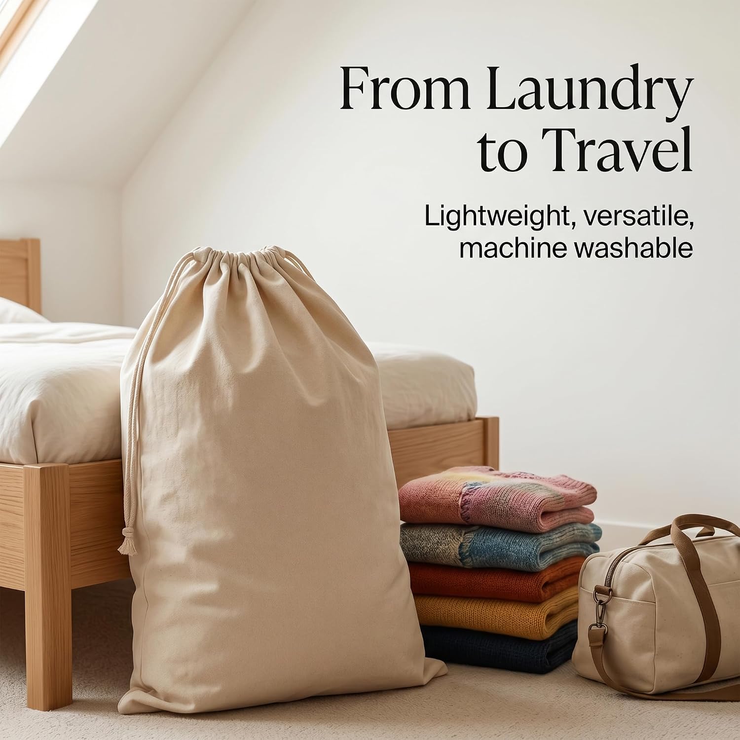 Canvas Laundry Bag with Drawstring, 28 x 39 Inch, Large Cotton, 6 Pack, for Home Sports Travel