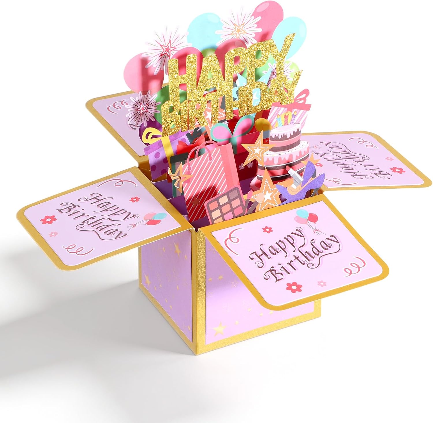 Pop Up Birthday Card, Happy Birthday Card with Envelope, 3D Foldable, Gift Card for Birthday, Greeting Card for Women, Men, Daughter, Son, Mum, Dad, Friends, Pink