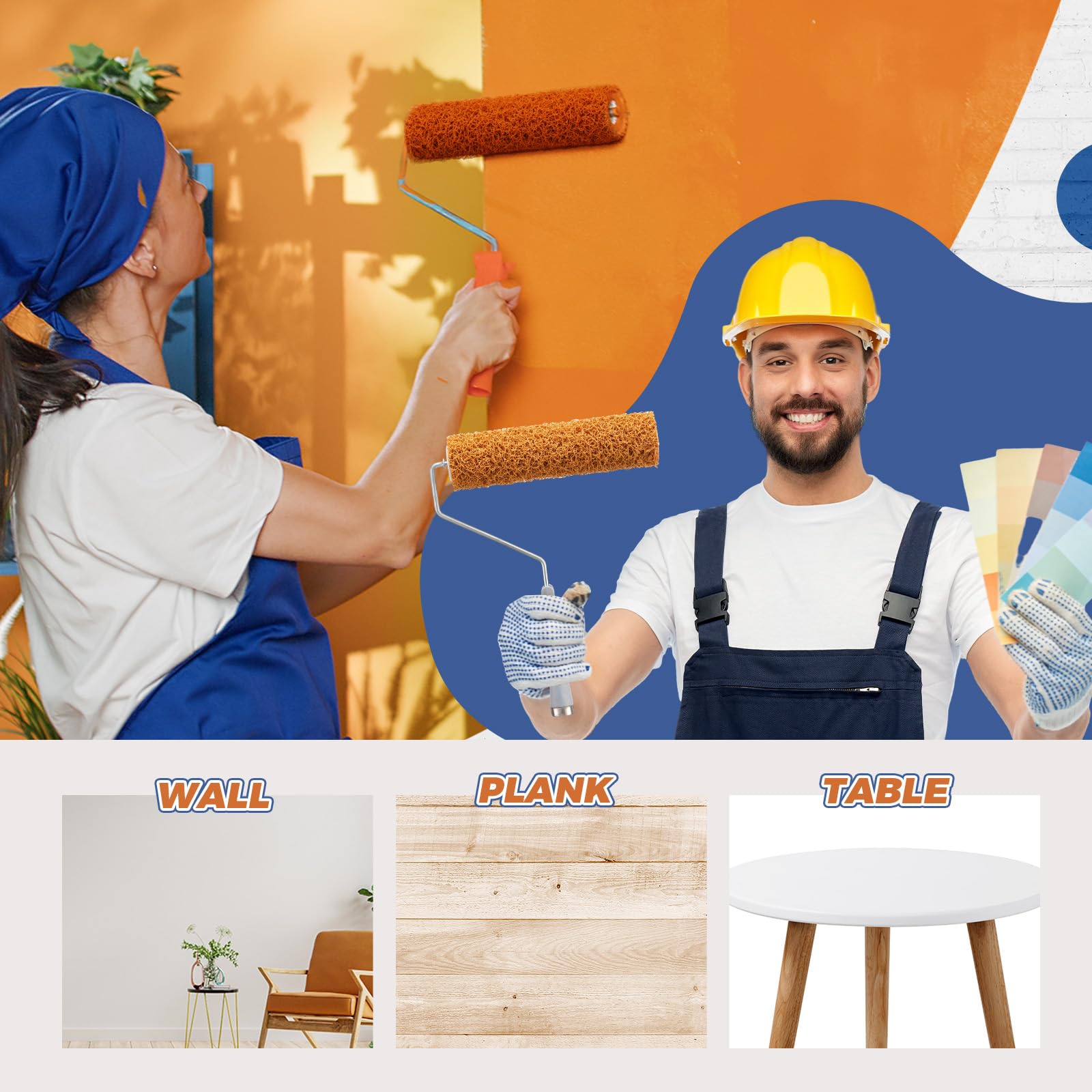 Set di 3 rulli per pittura testurizzati, 22,9 cm, piccoli rulli testurizzati marroni, per dipingere pareti, soffitti popcorn, forniture per vernice per la casa, marrone chiaro
