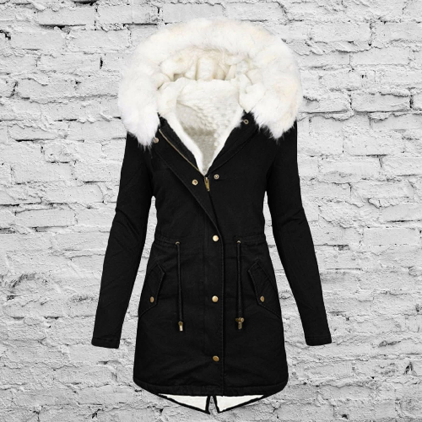 Manteau Polaire Femme Hiver Longue Veste Polaire Femme Avec Capuche Jacket Chaud Couleur Unie Manteaux Zippé À Capuche Veste Chaude D'hiver Pour Femmes Hiver Épaissir Parka Outercoat Avec Poches