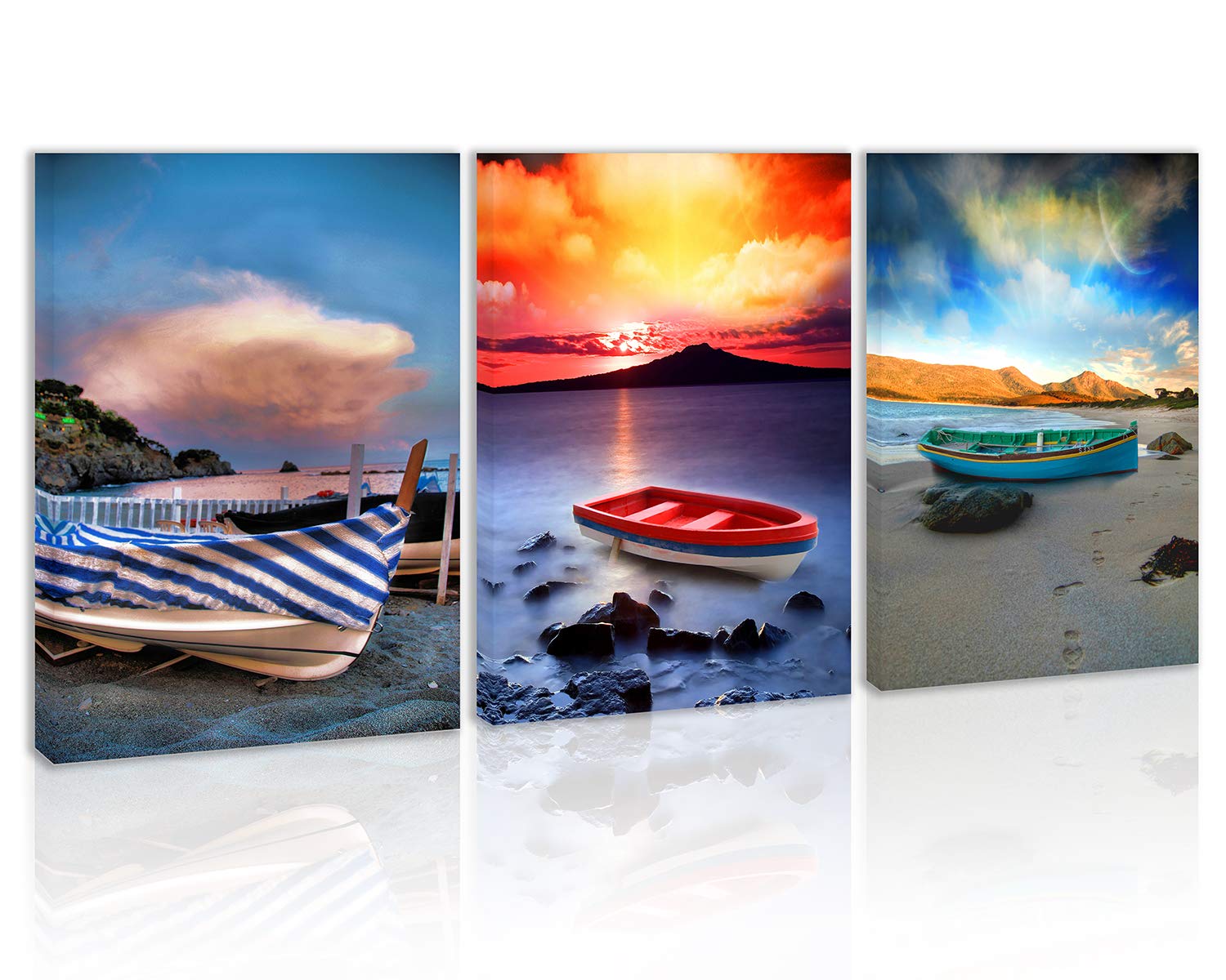 Sunset Boat On Beach Wall Art Decor Colorful Cloud Canvas Painting Kitchen Prints Pictures For Home Living Dining Room