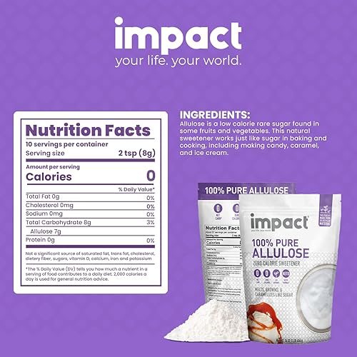 Miniatura 2 de Impact - Sustituto de azúcar edulcorante de alulosa pura, mezcla cero calorías, bajo en carbohidratos, para café, té, hornear, indulgencia sin culpa
