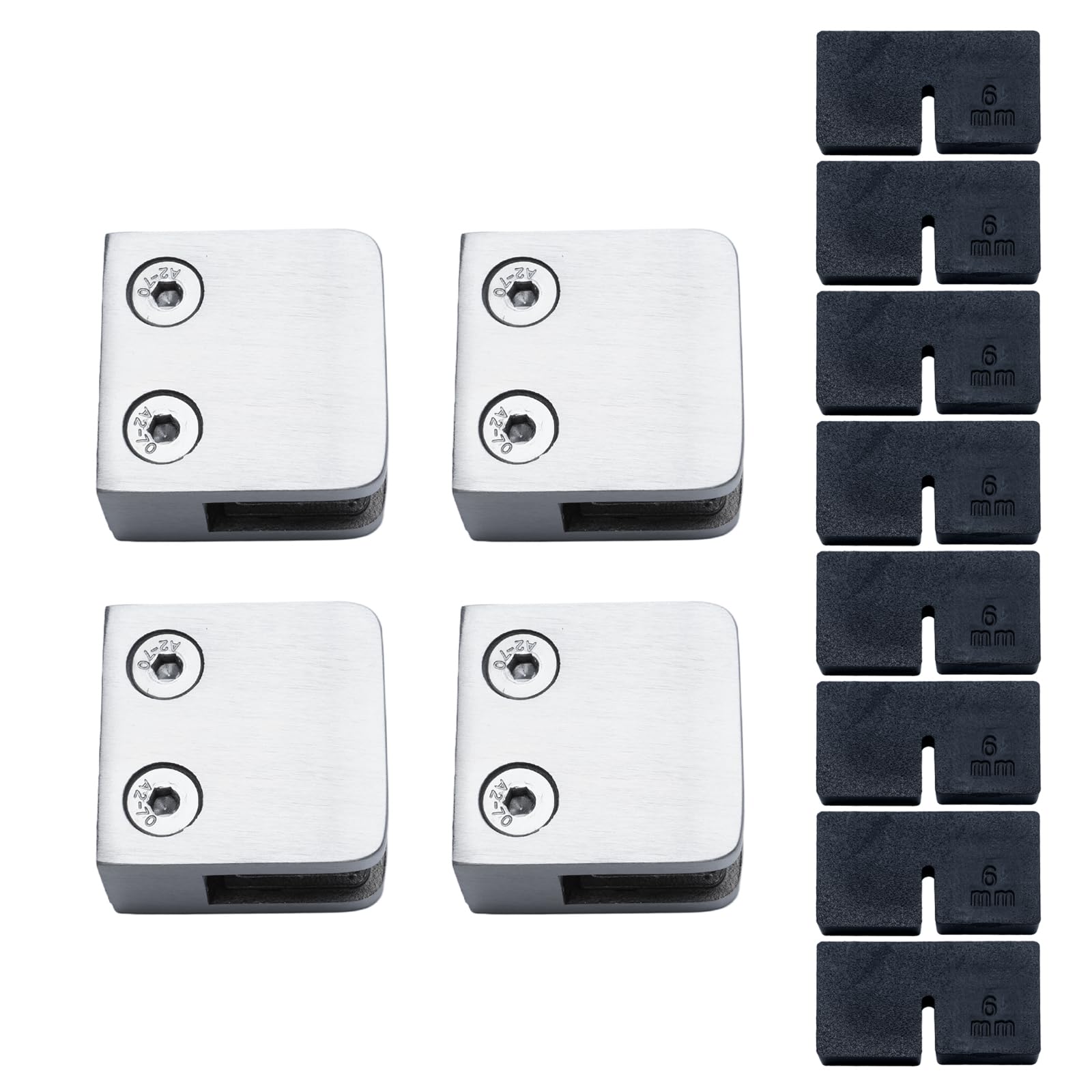 Rypry Satin Brushed 4Pcs 6-10Mm Heavy Duty Stainless Steel Glass Clamp Brackets - No Drill Wall Mount Frameless Clamps With Rubber Inserts For Shower Screens, Glass Balustrades & Partitions (6Mm Glass)