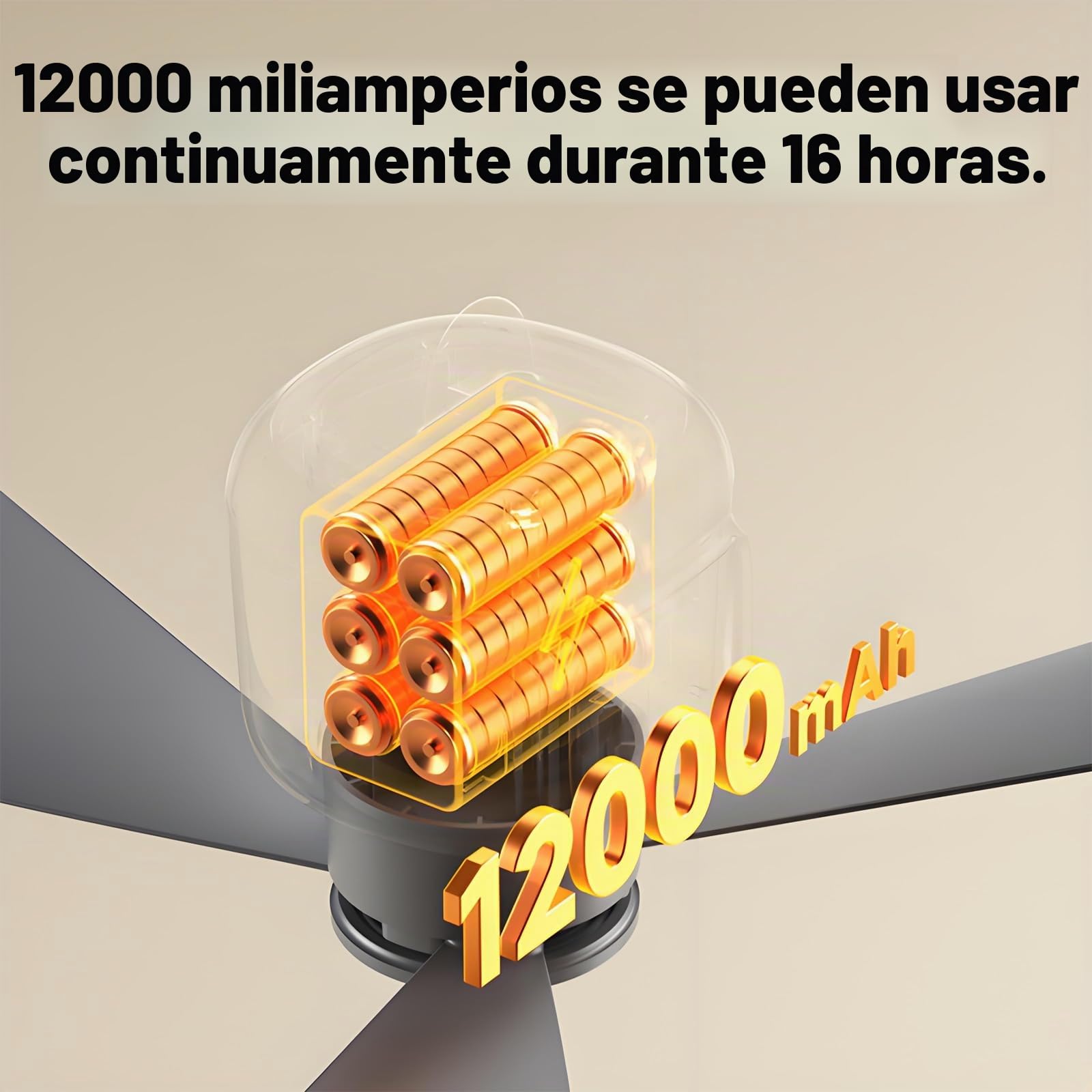 Ventilador de techo con batería de 45 cm, 12000 mAh, recargable, con mando a distancia y luz LED, ventilador de techo silencioso de 4 niveles con temporizador de 2/4/8H, ventilador portátil de camping