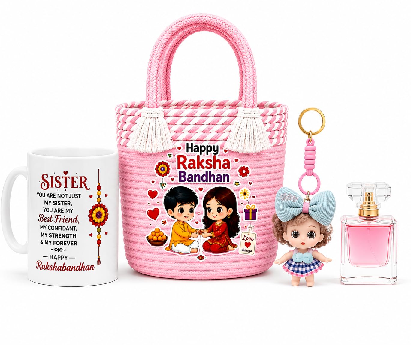 Rakhi Festival Gift Box for Sister, (Random Color Rakhi Bag), Doll Keychain, Coffee Mug, Perfume Gift Set, Bhai Behan Celebration, Rakhi Gift, Women's Collection-image-33