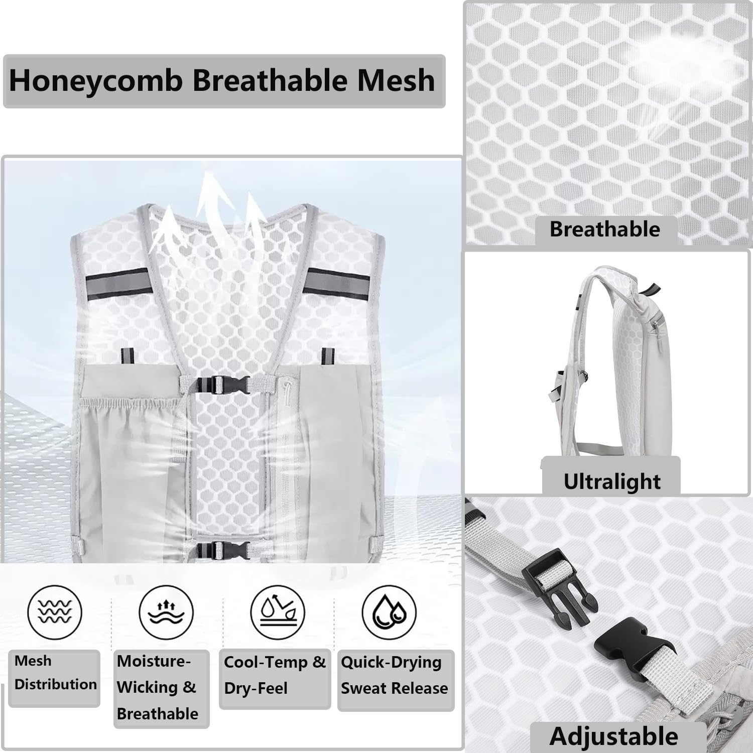 Running Vest,Lightweight & Breathable Hydration Backpack with Cooling Towels,Reflective Running Backpacks for Women & Men,Running Phone Holder for Cycling Hiking - 3