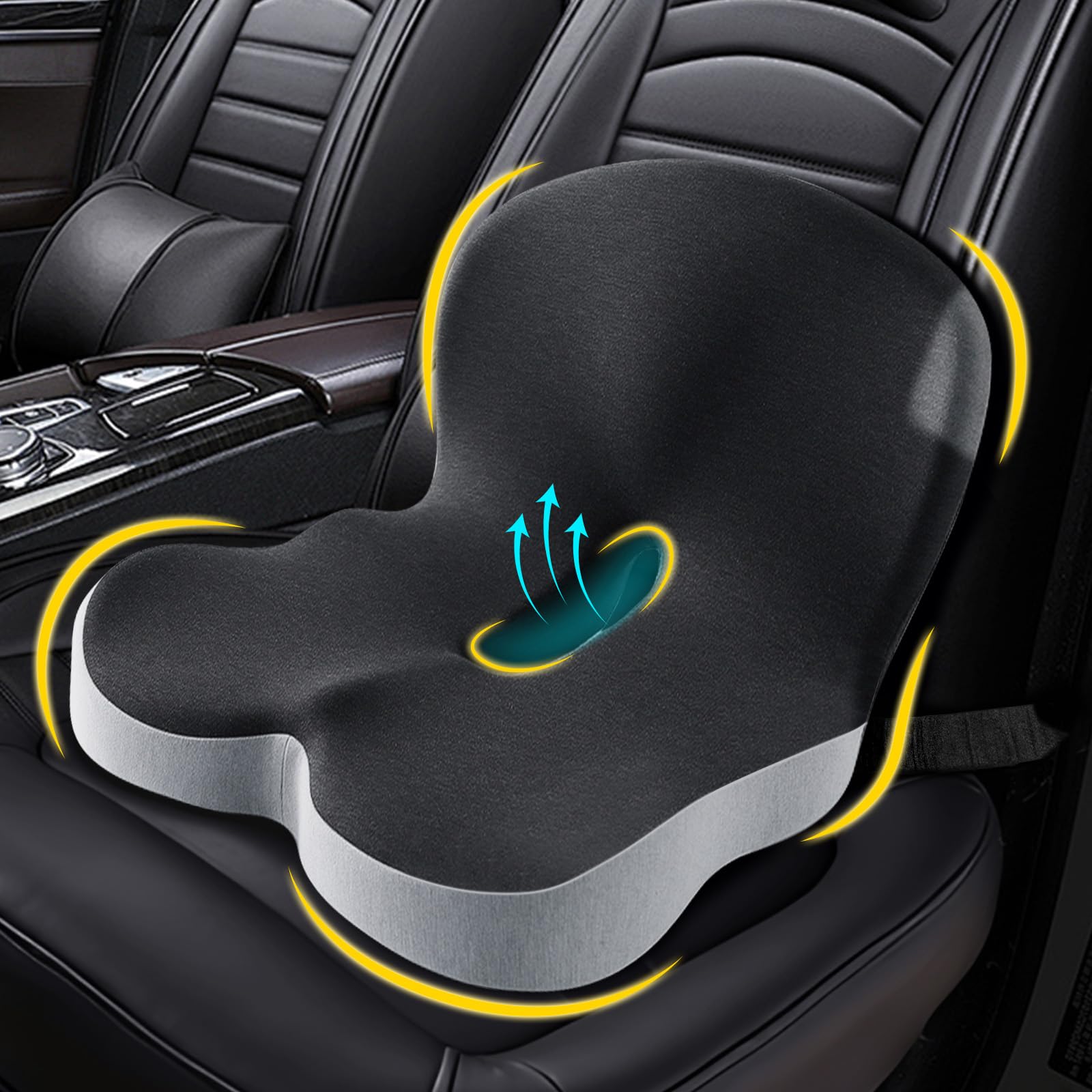 Cojín de asiento para conductores de camiones, cojín de asiento de espuma viscoelástica con cinturón ajustable - Respaldo ergonómico para la espalda y el glúteo para mayor comodidad en viajes
