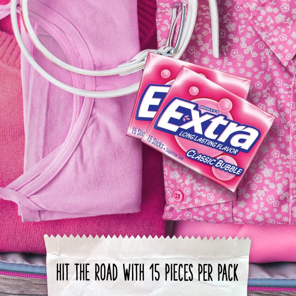 Extra Sugar Free Gum, Classic Bubble, 15 Stick Slim Packs (Pack of 20)