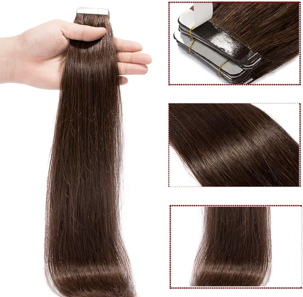 UK-Fashion-Shop Tape in Hair Extensions Human Hair 12 Inch Invisible Dark Brown Hair Extensions Tape in Hair 20pcs 40g Real Hair Tapes Straight Remy Seamless #2 Dark Brown - Image 5