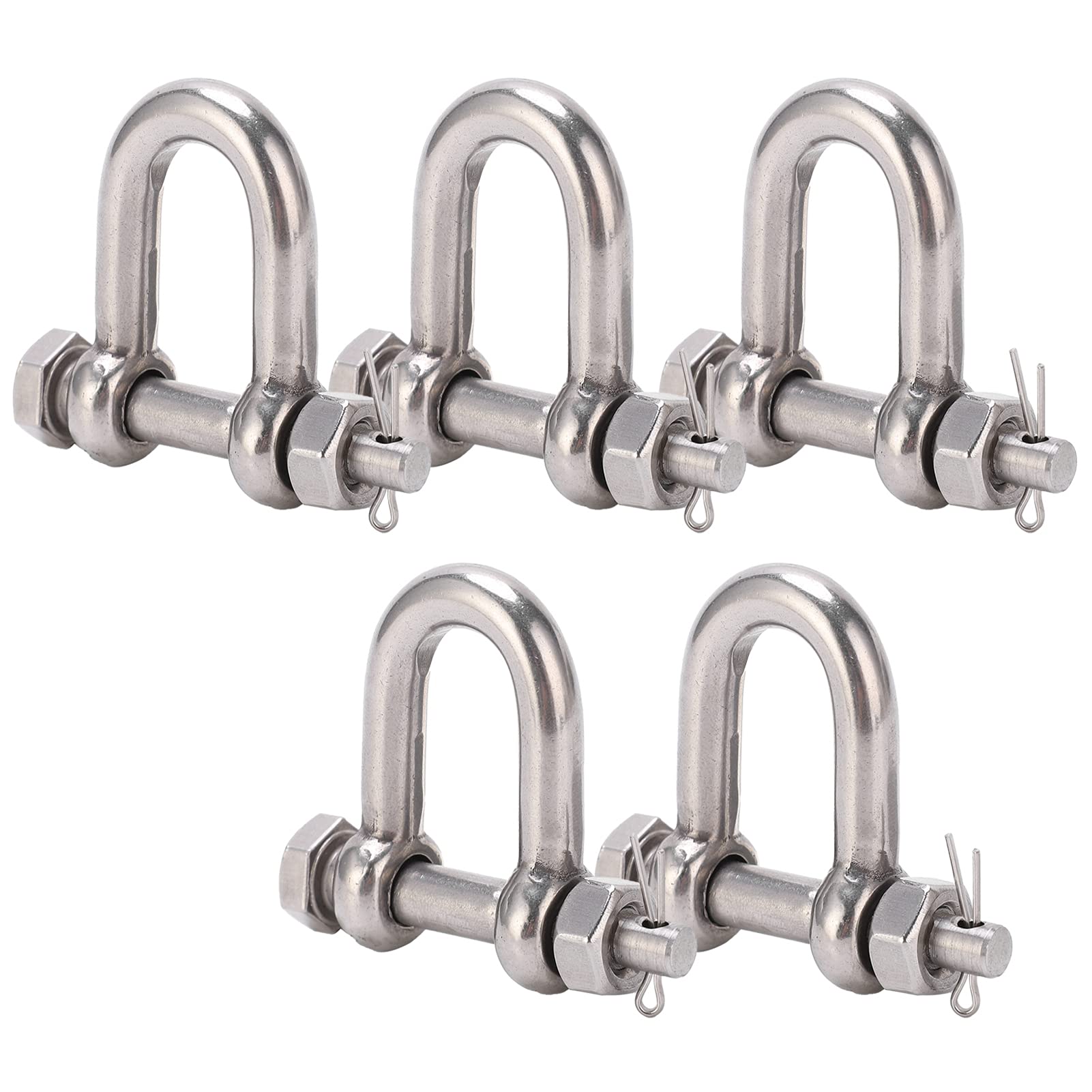 FLEXMAN 5Pcs M8 D Ring Bow Shackles, 304 Stainless Steel D Ring Anchor Shackle, Marine Land Lifting with Insurance for Electric Power, Metallurgy