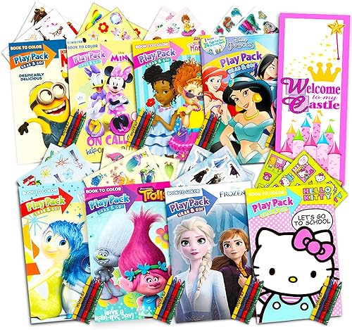 Ultimate Girls Party Favors Play Packs  El paquete incluye 8 paquetes con calcomanías, libros para colorear, crayones y más colgador de puerta