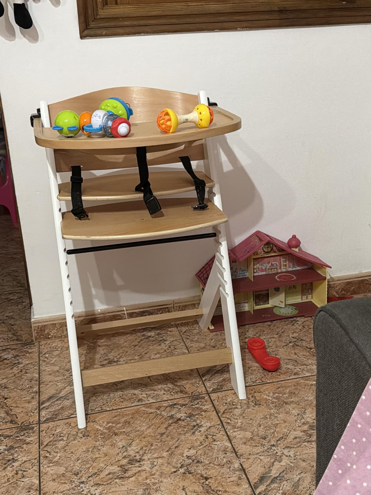 KK Kinderkraft ENOCK Wooden Baby Highchair, Evolutionary High Chair, Ergonomic, Adjustable, Full White