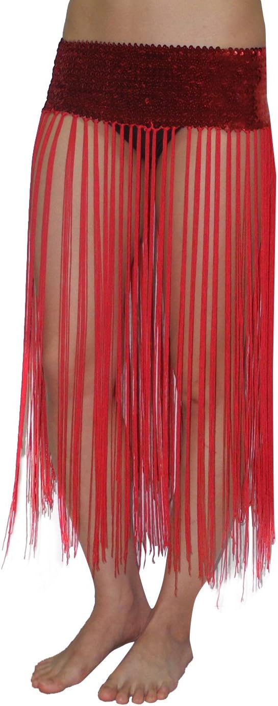 Womens Sexy Exotic Belly Dance Sequins Stretch Belt Skirt with Fringe