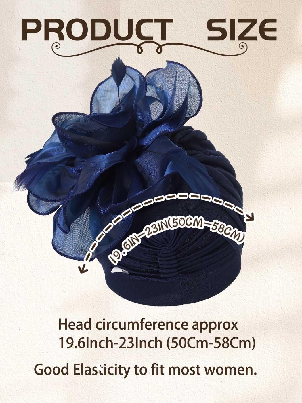 Woeoe Flower Turban Cap 20s Feather Fascinator Headwrap for Women - Image 6