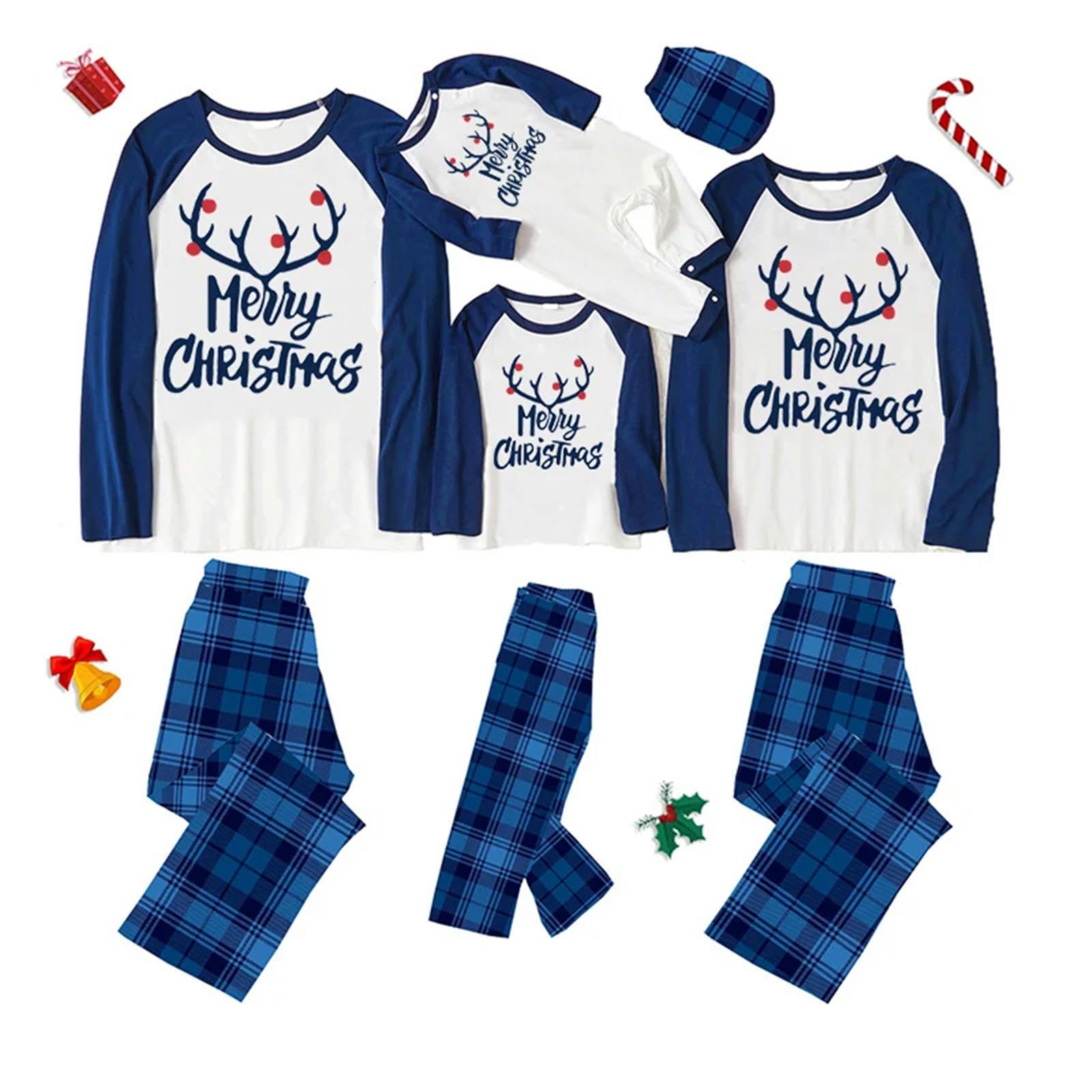 TEidea Pijama Mujer Invierno Pjs De Navidad para La Familia: Pajama Familiar A Cuadros Azul A Cuadros, Pijama Navideño