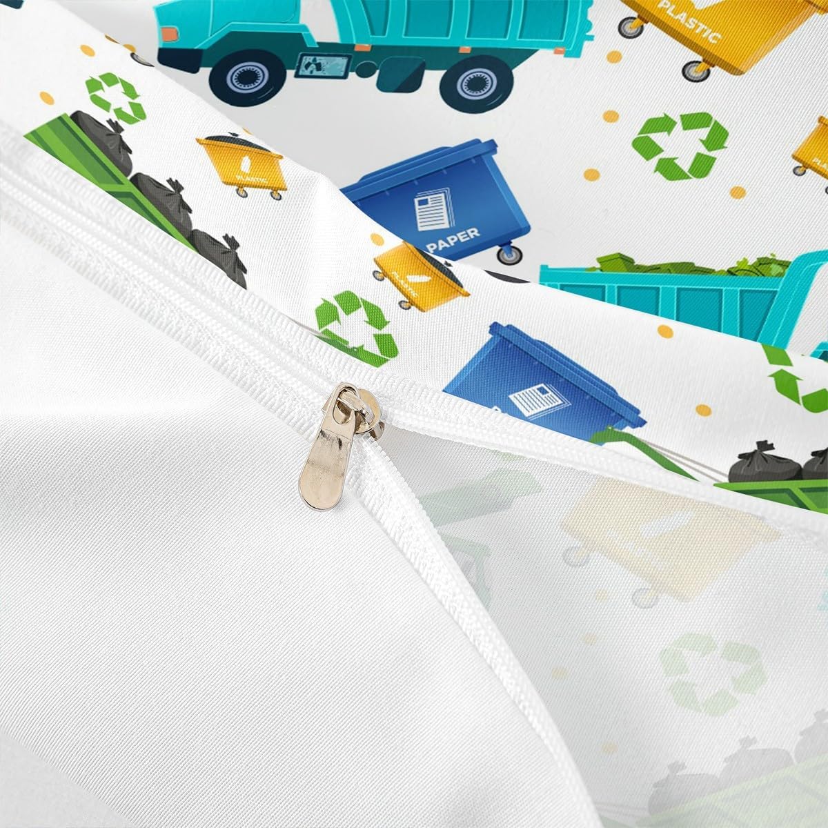 Feelyou Cartoon Garbage Truck Duvet Cover Green Trash Truck Bedding Set for Kids Boys Girls Teens Green Vehicle Car Comforter Cover Garbage Truck Toy Print Bed Set 2Pcs Zipper Twin Size (No Comforter)