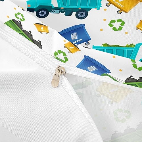 Miniatura 6 de Feelyou Juego de funda de edredón de camión de basura de dibujos animados verde para niños y niñas, funda de edredón verde para automóvil, camión de