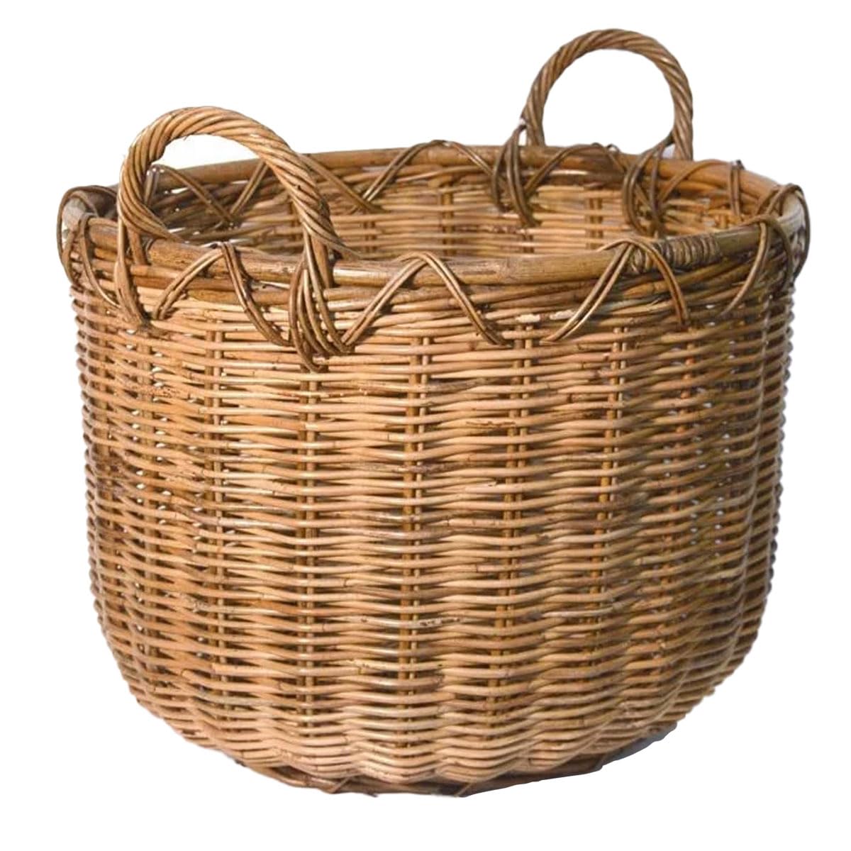 Fireside Round Tub Large Log Basket Wicker Rattan Stove Wood Toy Storage - Brown