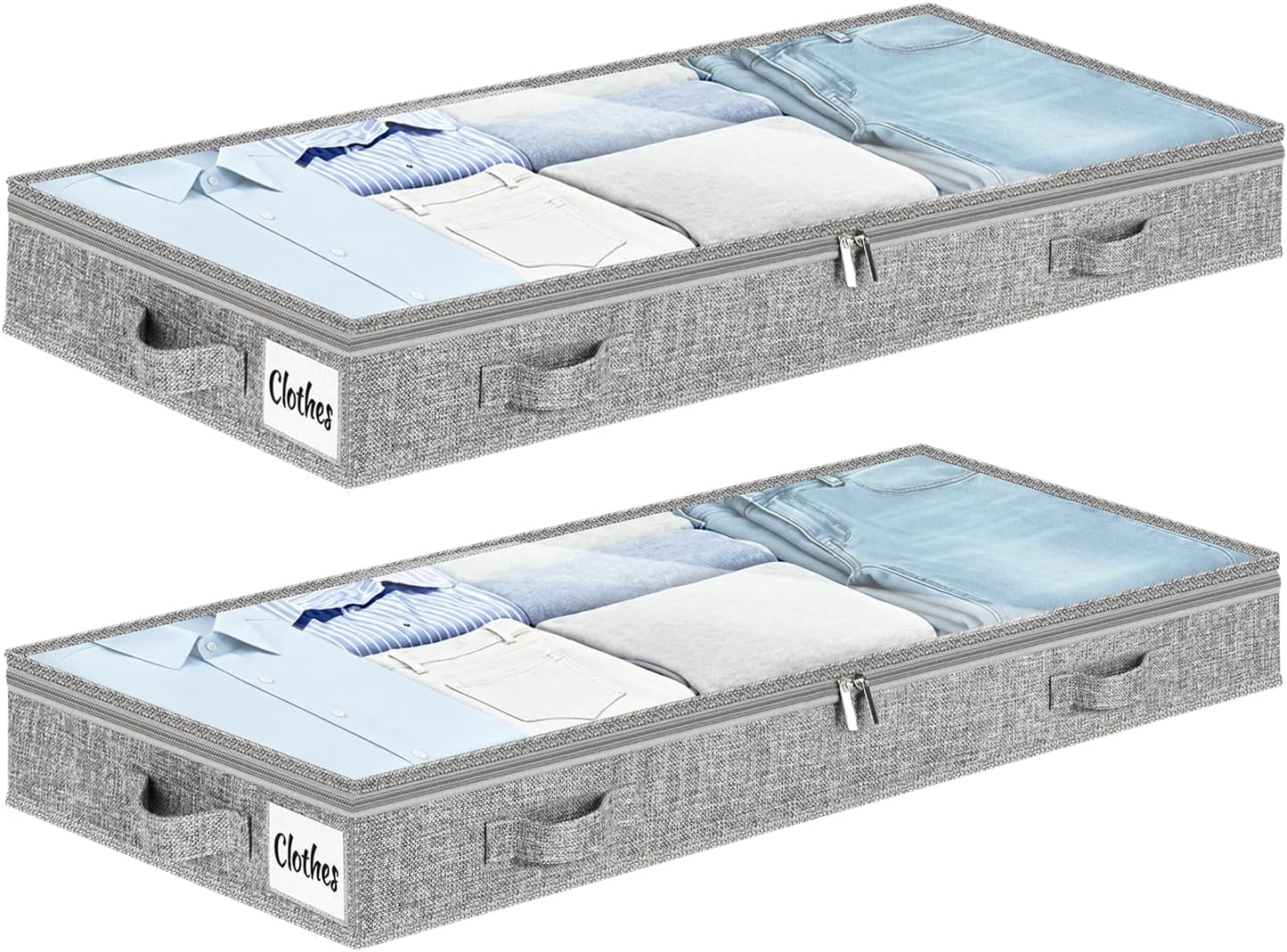 5 Inch Low Profile Under Bed Storage Drawer 2 Pack, Lightweight Underbed Clothes Storage Container Bins With NO STURCTURE, Shallow Storage Bag for Dorm & Home, With Clear Lids & Water-Resistant Fabric