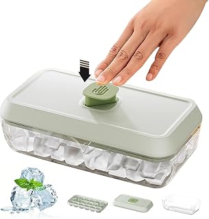 ADOFUN 製氷皿 四角氷 氷18個 保存容器付き 蓋付き【ワンプッシュで氷が取れる】製氷器 製氷機 食品級PET/PP材質 氷機 製氷ケース アイスキューブ 氷トレー 小分け 氷取り出しやすい 大容量 家庭用 冷凍保存 耐久性 氷のシャベルが付属しています (緑)
